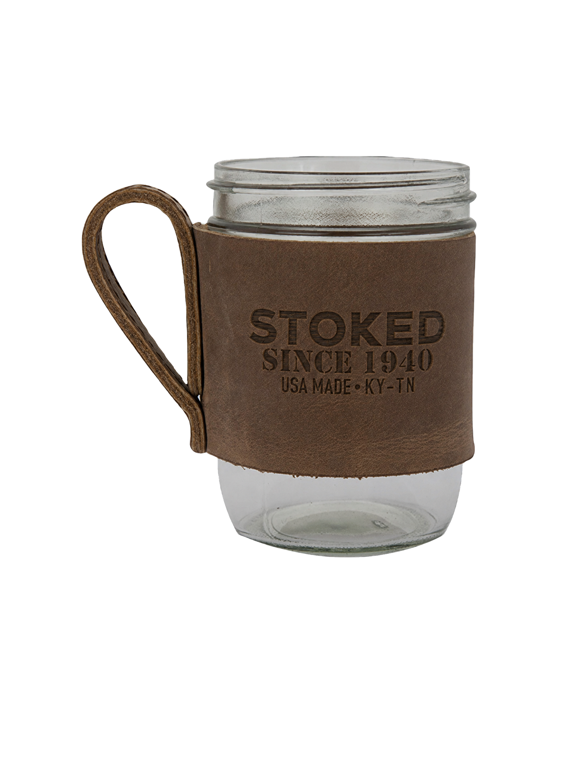 Bobby Stoker Mason Jar with Leather Sleeve